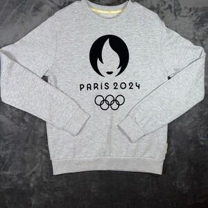 Mens Medium Paris 2024 Olympics Sweatshirt Gray Excellent Official Logo Pullover